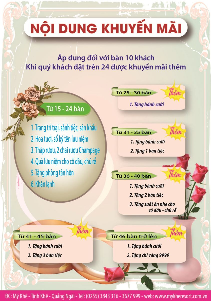 Khuyến mãi tiệc cưới 2018 - Nhà hàng, Khách sạn Mỹ Khê